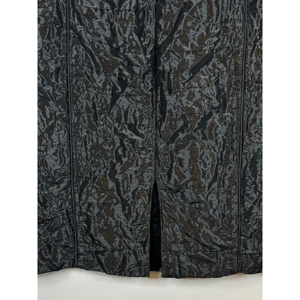 WORTH Black Taffeta Wrinkled Pencil Skirt 4 Knee Length Zip Textured Lined Metal